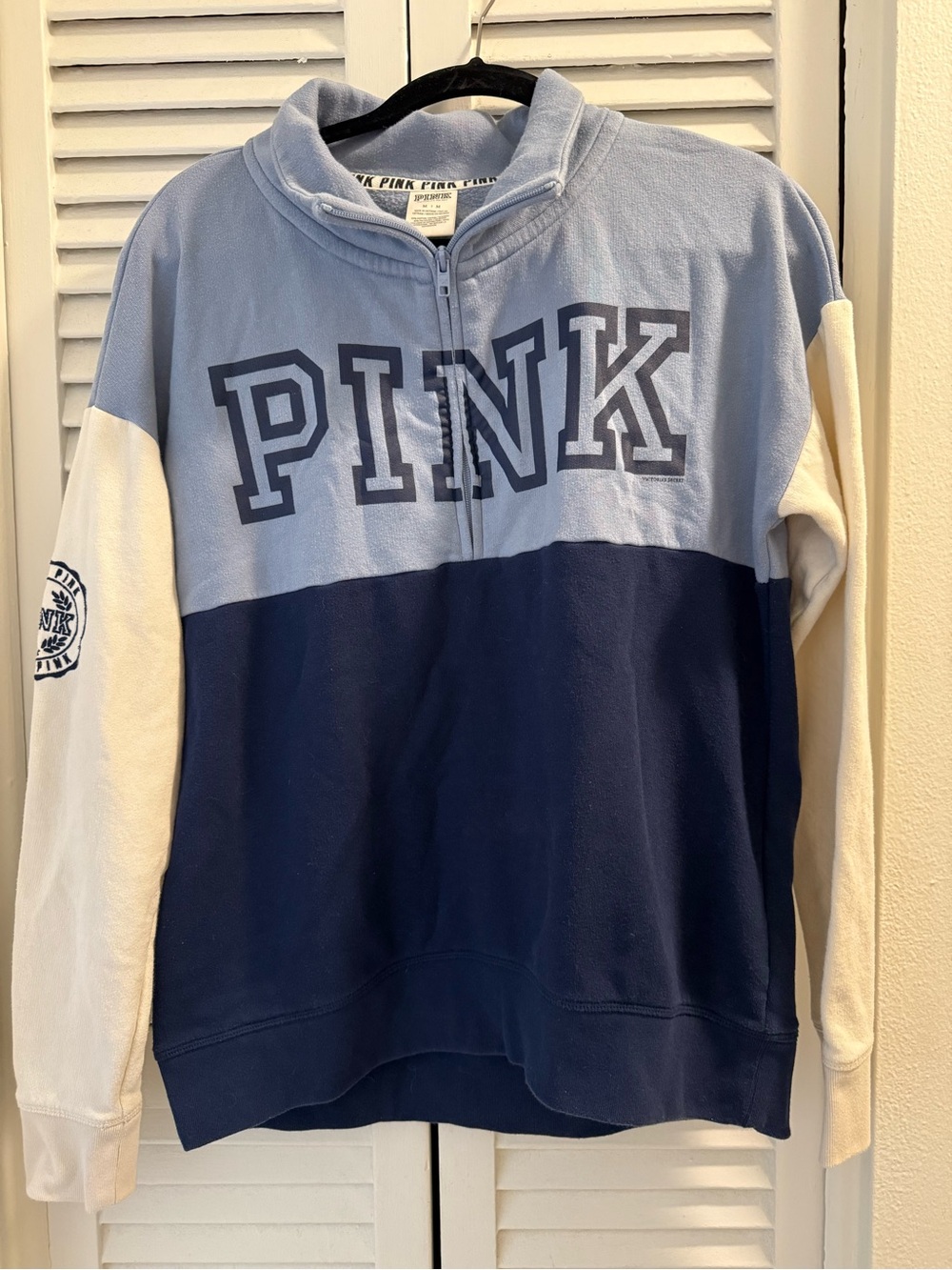 Victoria's Secret PINK Light Blue & Navy Blue Quarter Zip Pullover Jacket